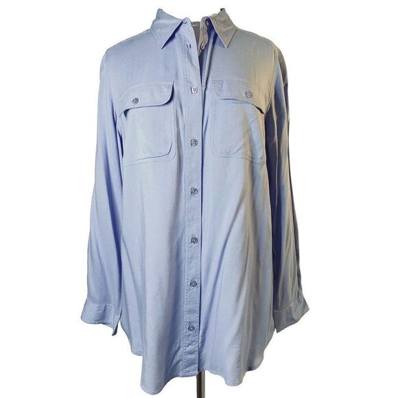 Woman Within Generously Sized Blue Rayon LS Button Front Shirt Blouse 14/16M NEW - Picture 1 of 6